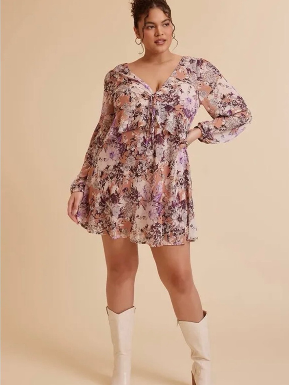 Forever 21 Peach and Lavender Floral Tie-Front Mini Dress